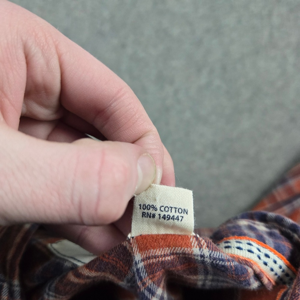 The Normal Brand Flannel Shirt Mens XL Orange Blue Plaid Button Down Long Sleeve - Picture 10 of 15